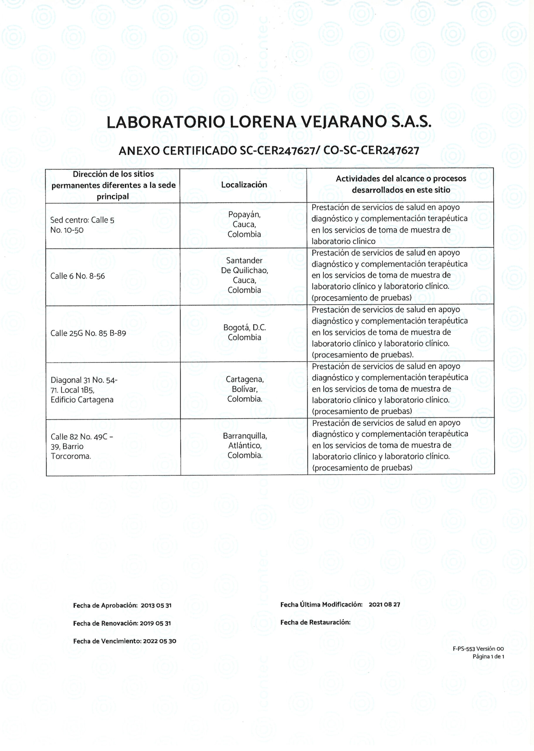 Prueba certificaciones Laboratorio Lorena Vejarano
